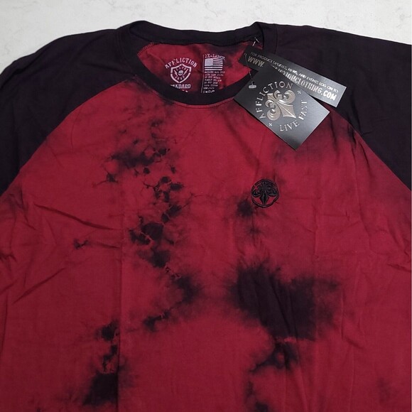NWT Affliction Red Baseball Style 3/4 Sleeve Made in USA T-Shirt 2XL - Picture 1 of 10
